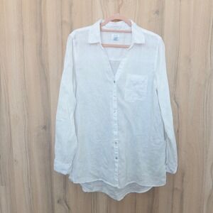 Sigrid Olsen Womens Linen Button Down Shirt Large White Coastal Beach Lagenlook